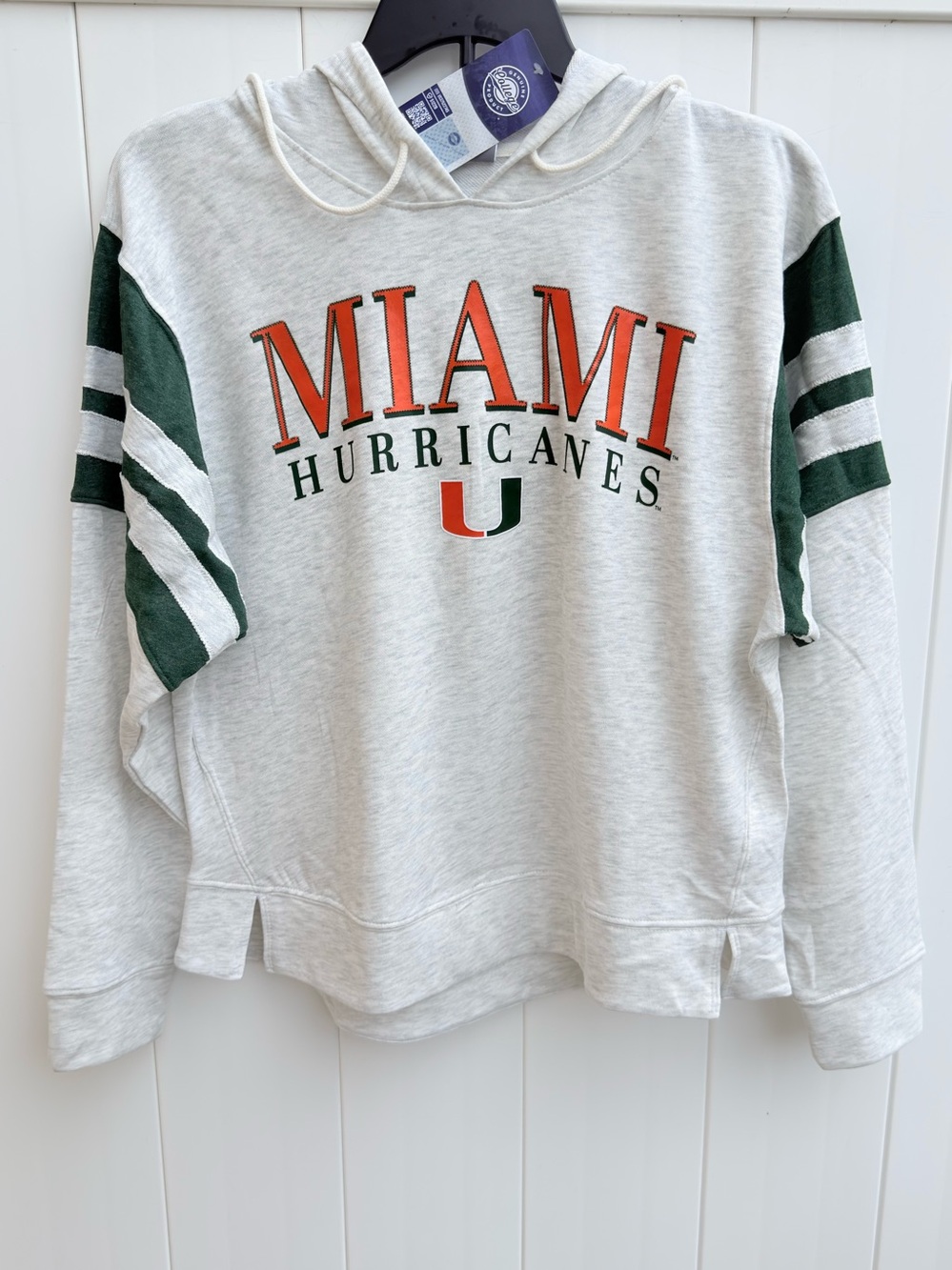 NWT Miami Hurricanes Women's Hooded Sweatshirt - Light Gray with Green & Orange